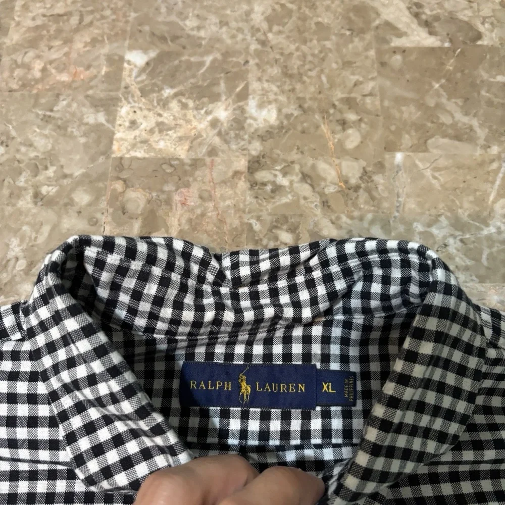 Polo Ralph Lauren Shirt Mens XL Black Classic Fit Gingham Oxford OCBD